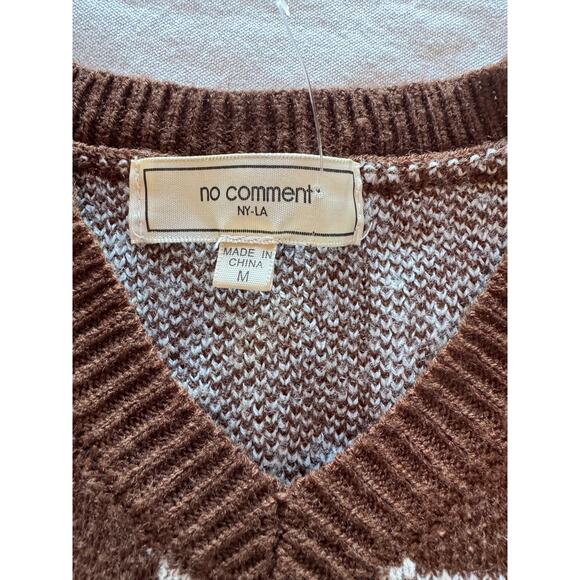 No Comment Sweater Vest‎ Womens Juniors M Brown White Checkered Hearts Academia - Picture 5 of 8